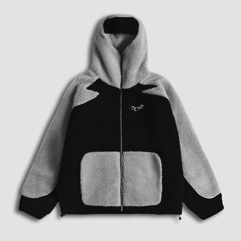 Plush Contrast Color Hooded Zip Jacket