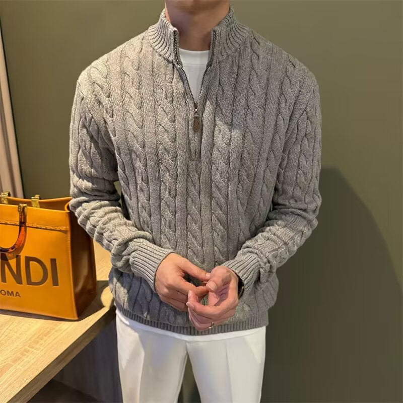 Men's Stand Collar 1/4 Zip Knit Jumper