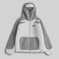 Plush Contrast Color Hooded Zip Jacket