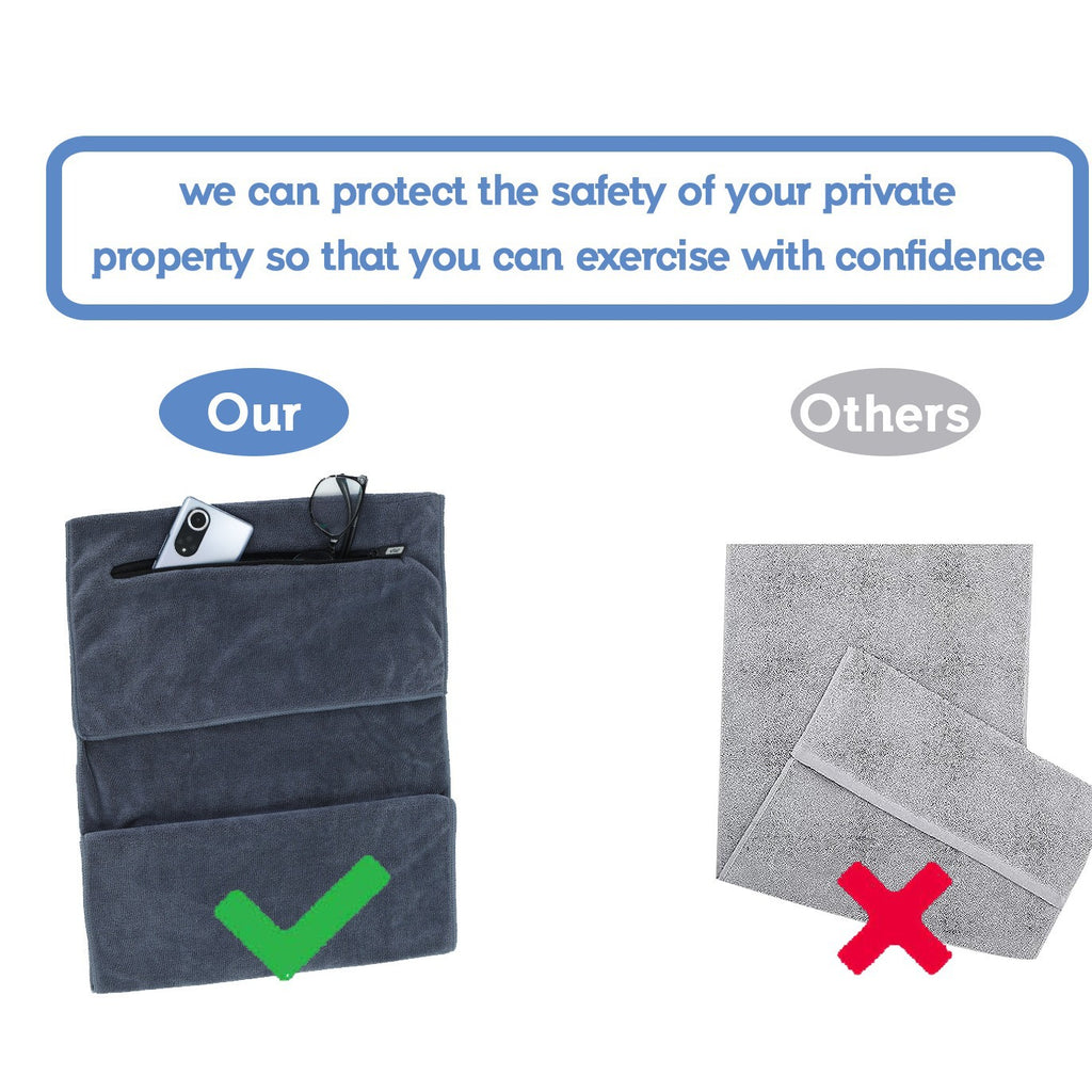 Fitness towel with zipper pocket
