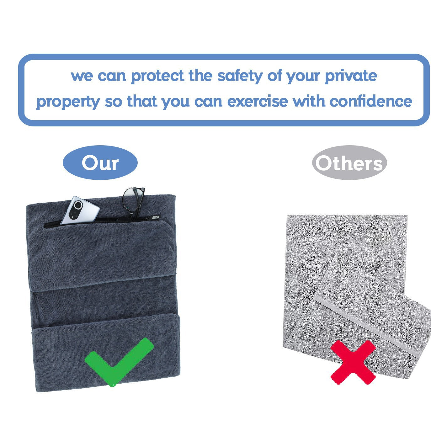 Fitness towel with zipper pocket