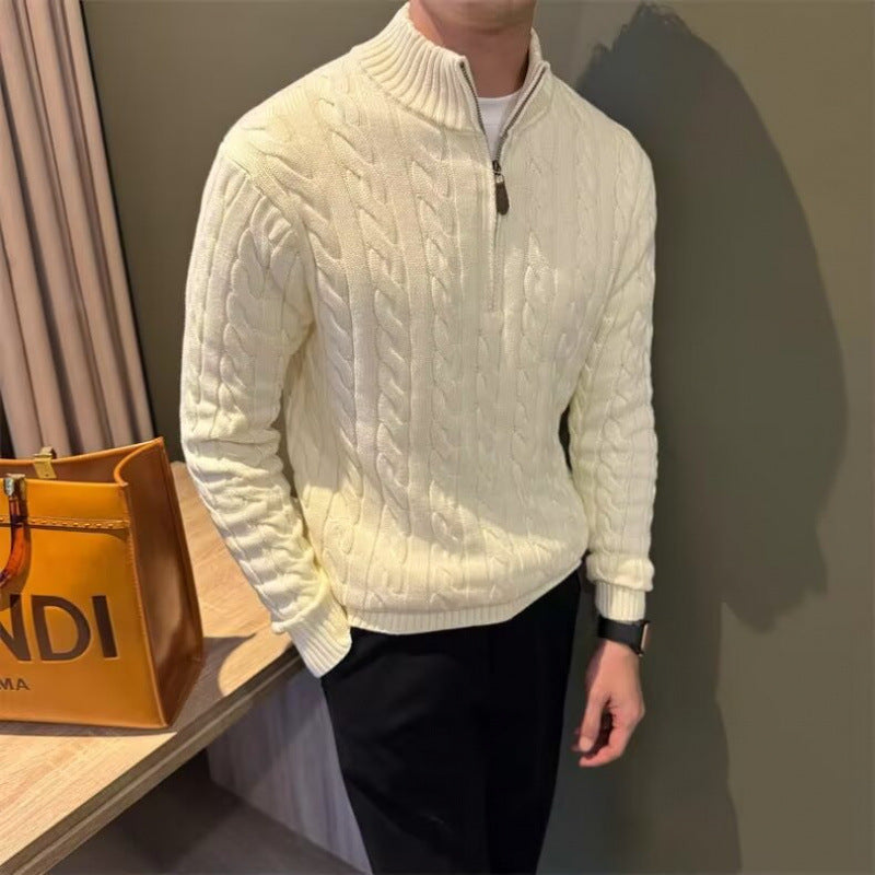 Men's Stand Collar 1/4 Zip Knit Jumper