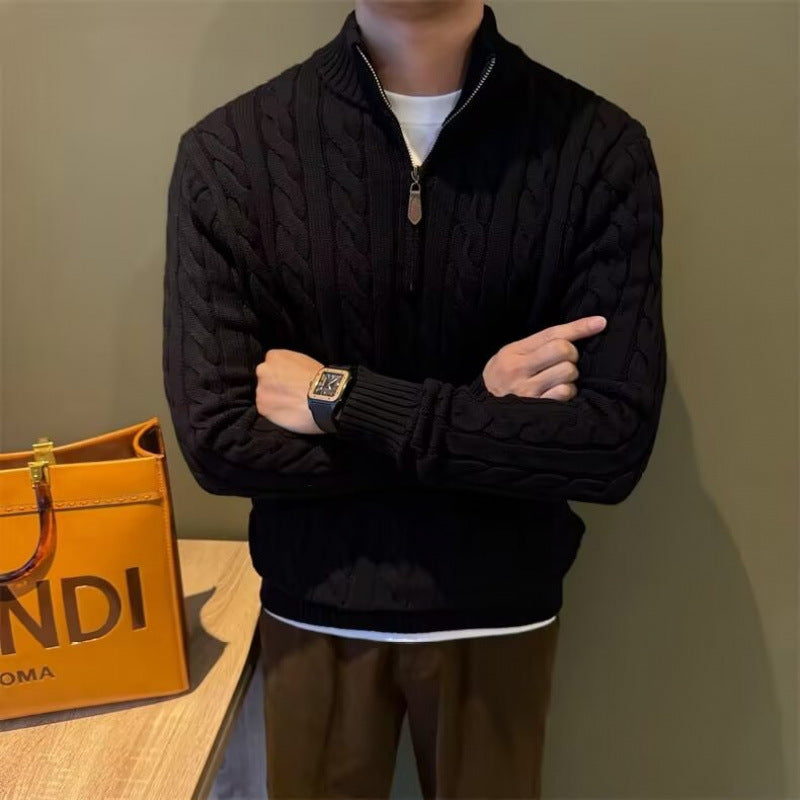 Men's Stand Collar 1/4 Zip Knit Jumper