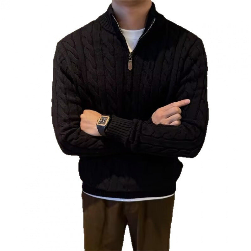 Men's Stand Collar 1/4 Zip Knit Jumper