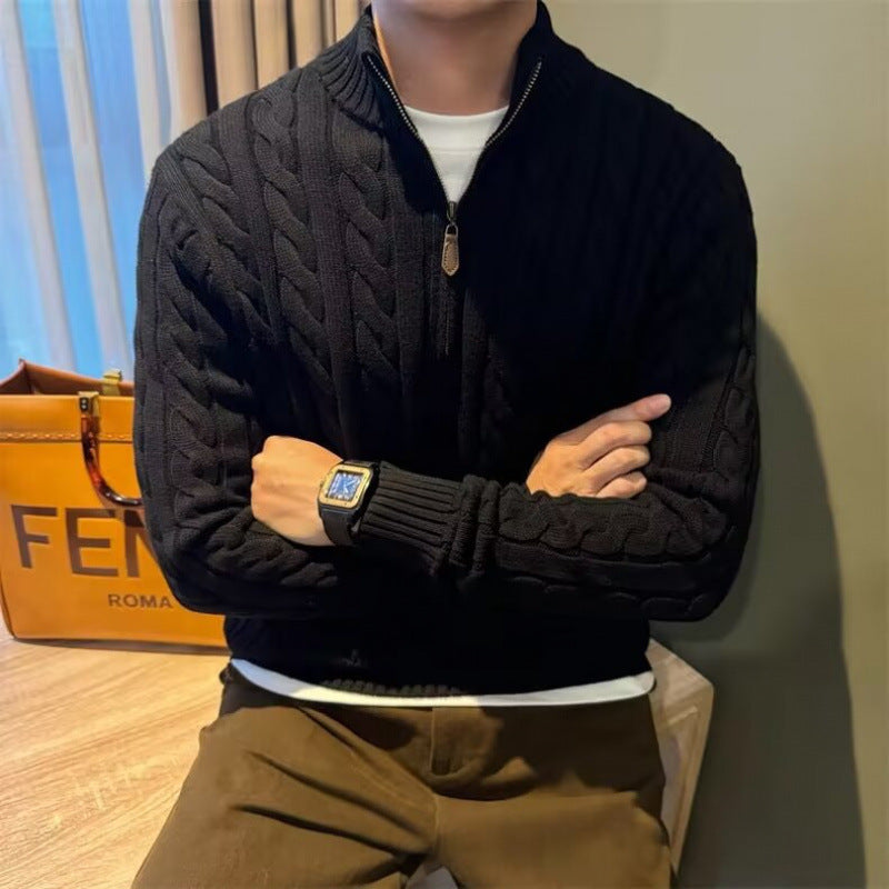 Men's Stand Collar 1/4 Zip Knit Jumper