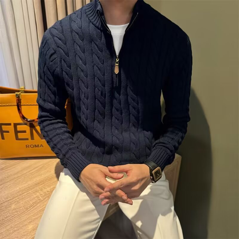 Men's Stand Collar 1/4 Zip Knit Jumper