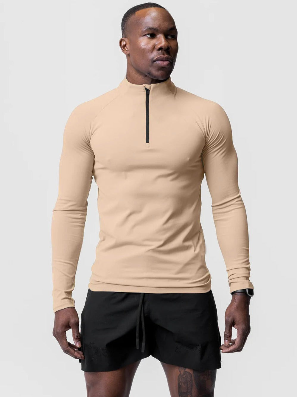 Mens Solid Color 1/4 Zip Turtleneck Sport Shirt