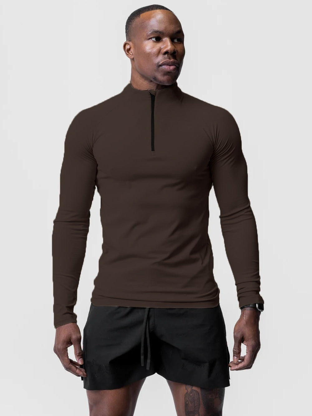 Mens Solid Color 1/4 Zip Turtleneck Sport Shirt